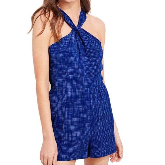 NWT - Vineyard Vines Tide Blue Basket-Weave Halter Romper Jumpsuit - size 14 - Picture 1 of 6